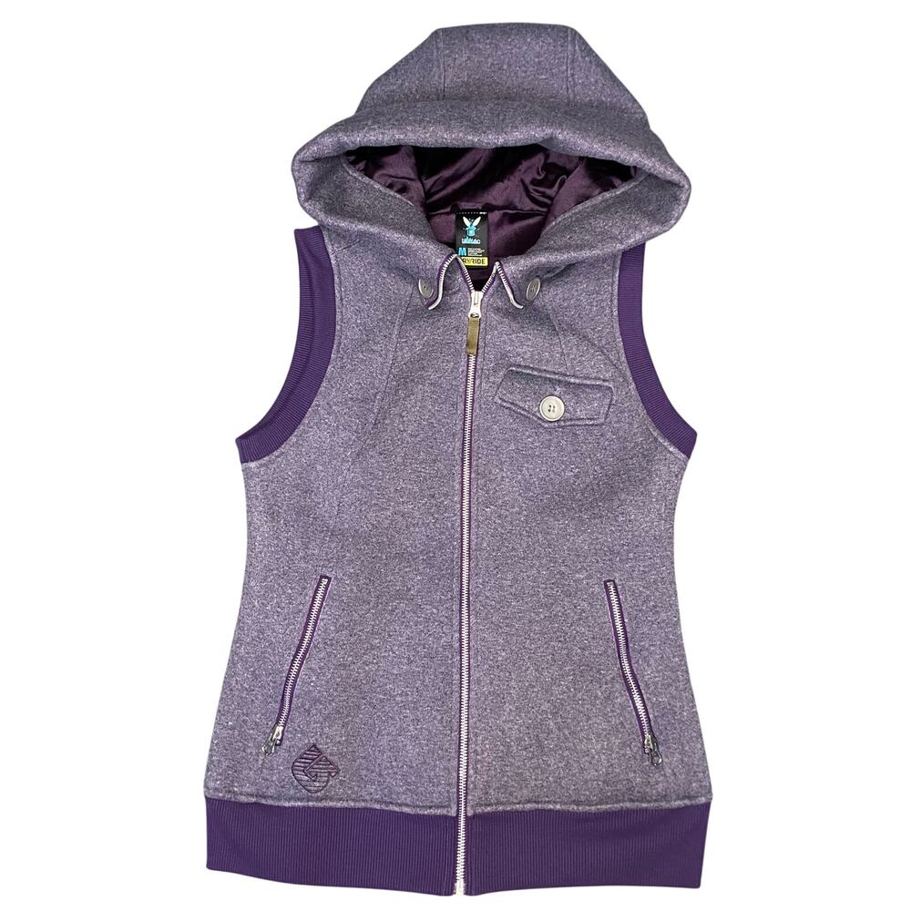 Burton Hooded Vest Women Sz M Heathered Purple Full Front Zipper Pockets